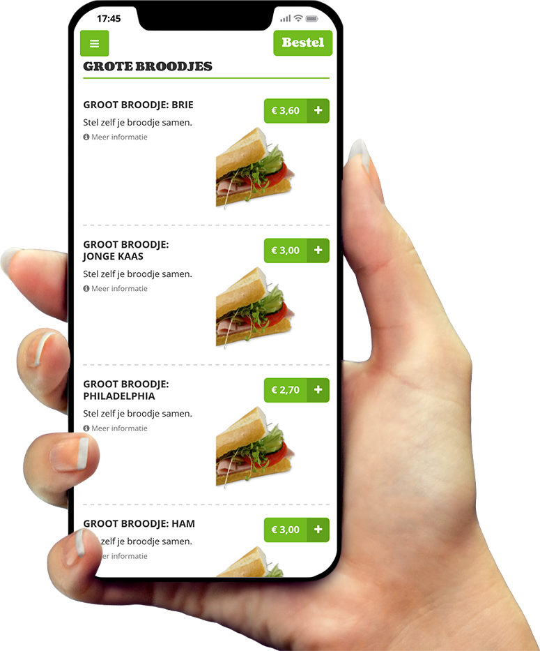 Voorbeeld van onze app op smartphone